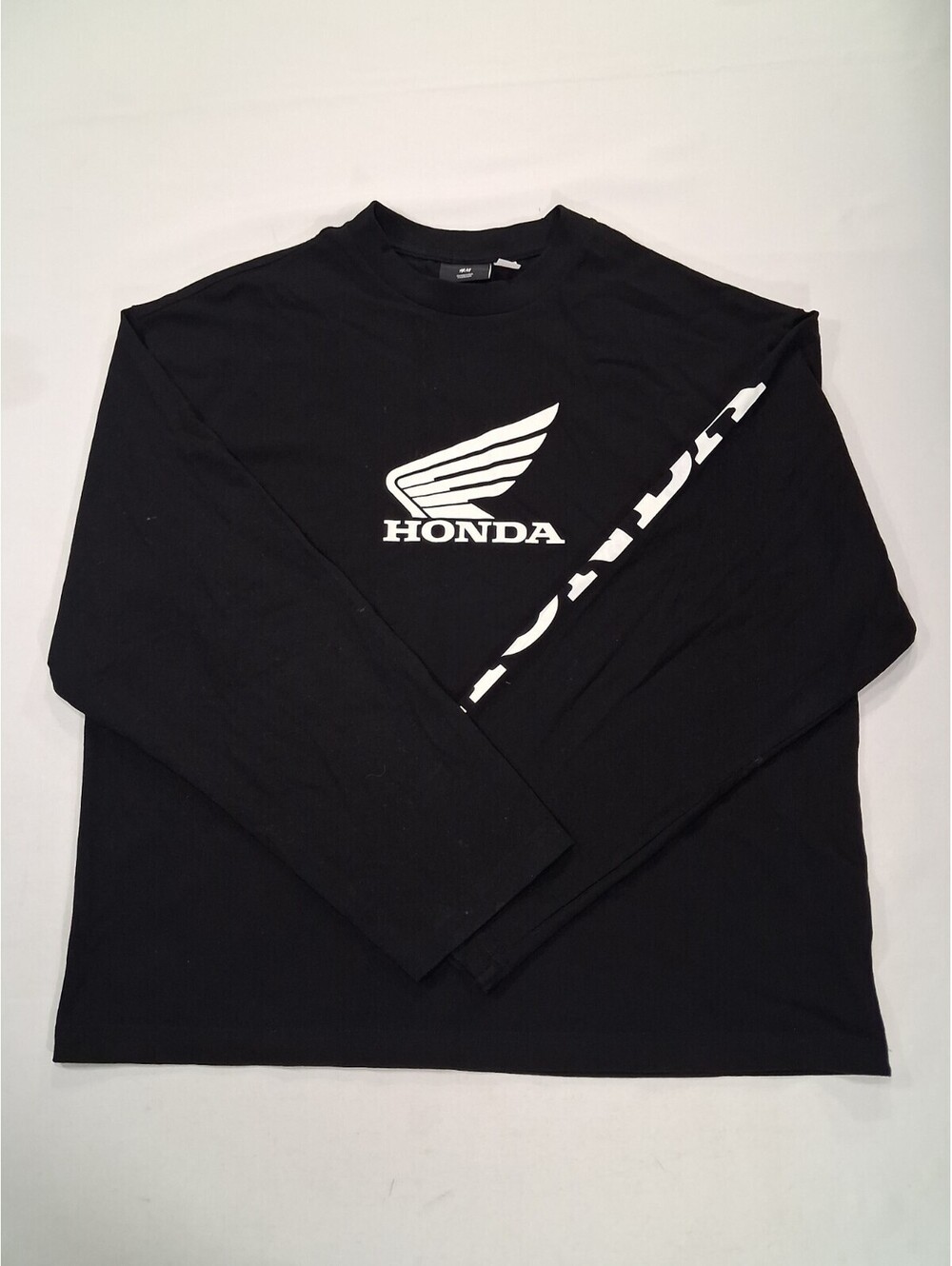 H&M Honda Loose-Fit Womens Black Cotton Long Sleeve Graphic Print T-Shirt Size M